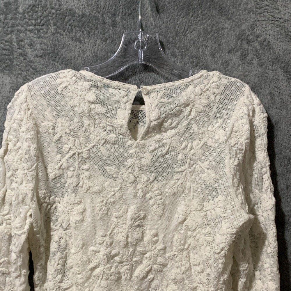 Sundance White Floral Lace Embroidered Ruffle Cuff Blouse Petite Small PS - Picture 5 of 15